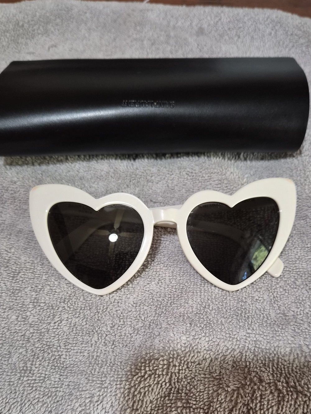 Saint Laurent White Heart-Shaped Sunglasses with Black Lenses